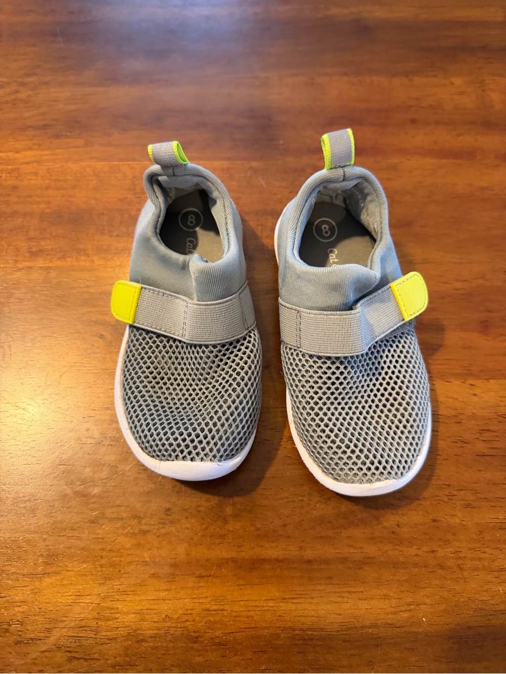 Cat & Jack Grey Mesh Slip-Ons with Yellow Tabs